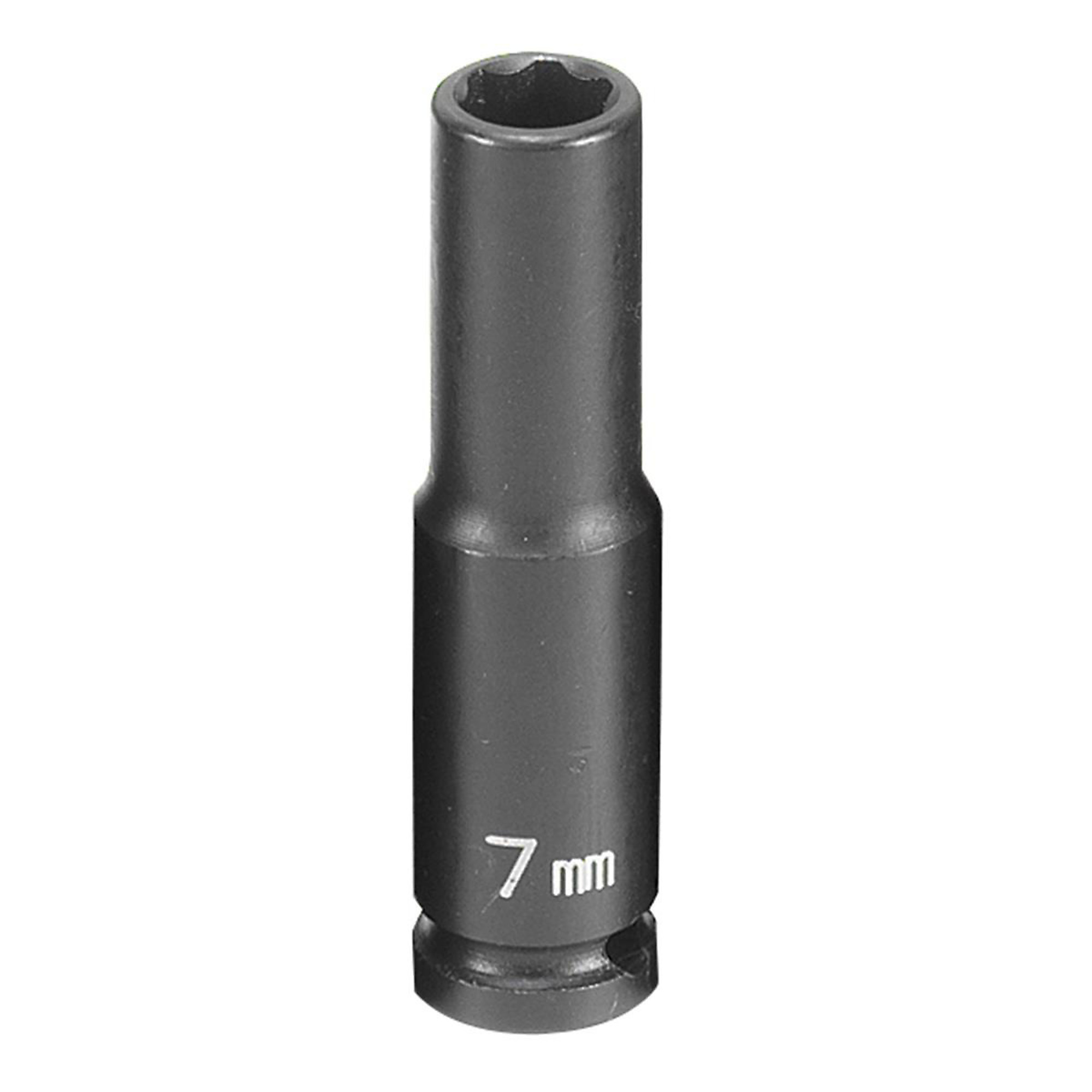 Grey Pneumatic Impact Socket — 7mm, 1/4in. Drive, 6-Point, Deep, Model# GRE907MDS